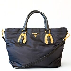 Prada Black and Gold Nylon Tote